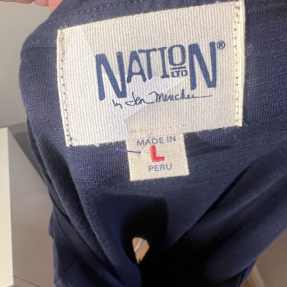 Nation LTD Navy Long Sleeve Braided Neck 100% Pima Cotton Normcore Size L - Picture 6 of 7